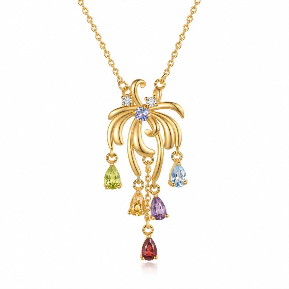 Art Floral Tassel Multi‑Gem Pendant Necklace