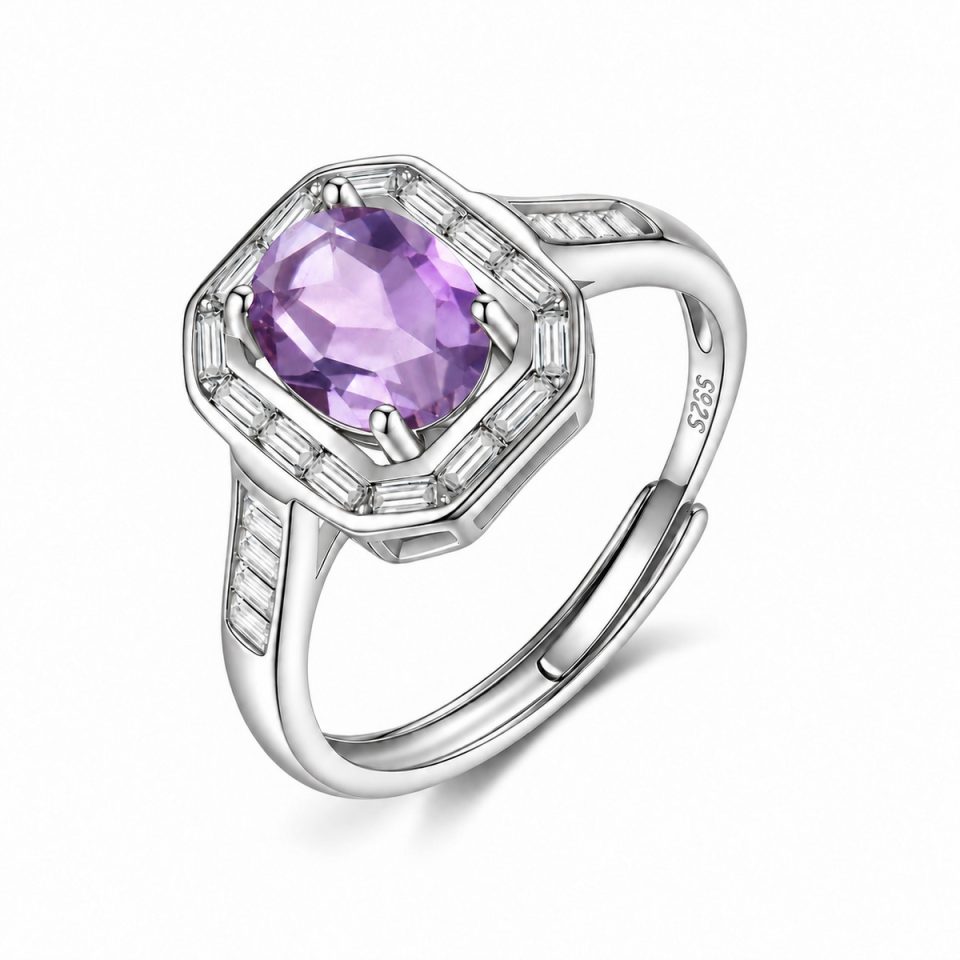 Octagon Halo Adjustable Ring With Natural Gemstone