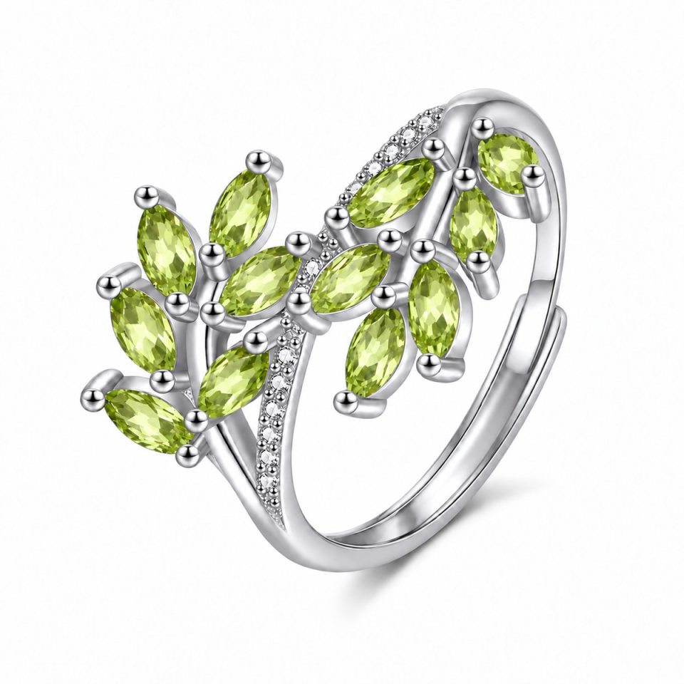 Marquise Leaf Vine Adjustable Ring With Natural Gemstone