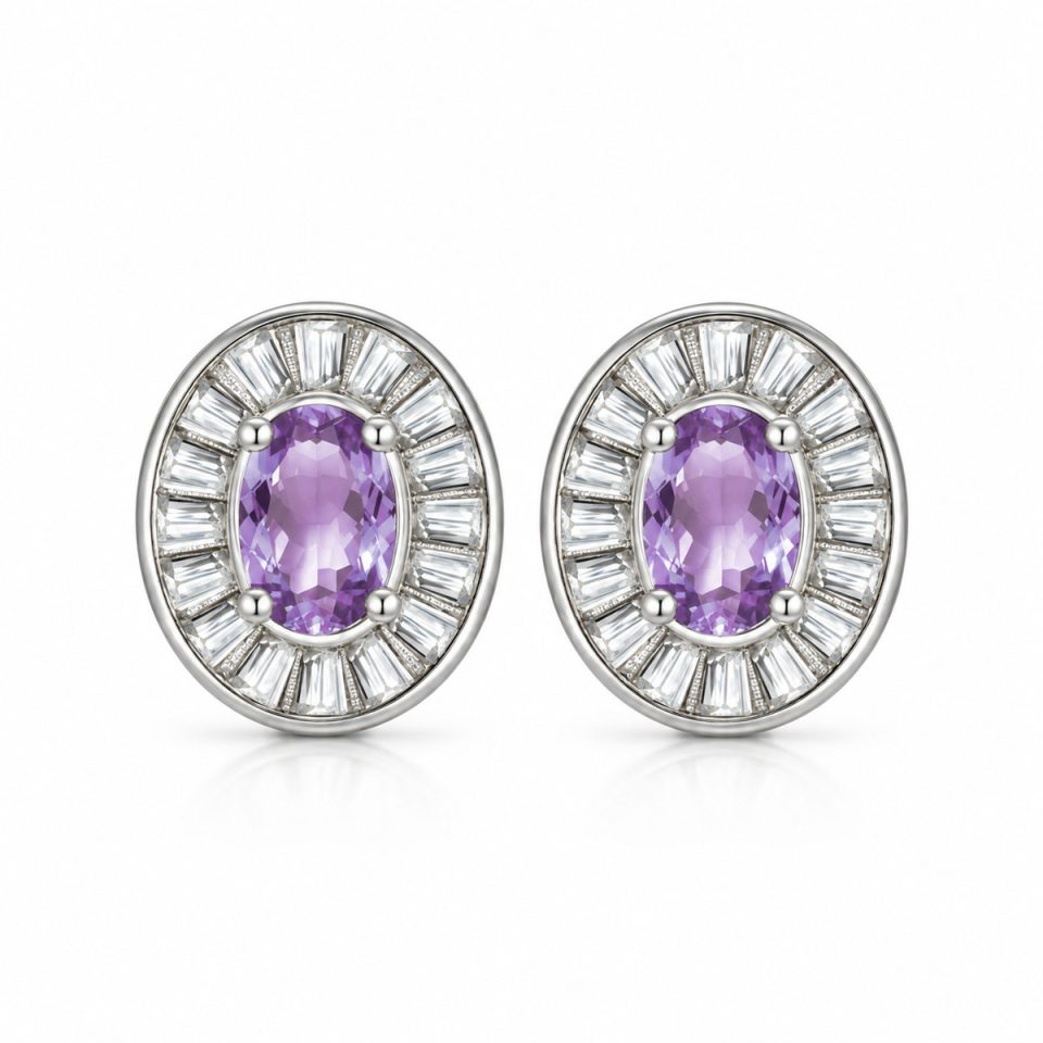 Oval Halo Stud Earrings with Oval‑Cut Natural Gemstone