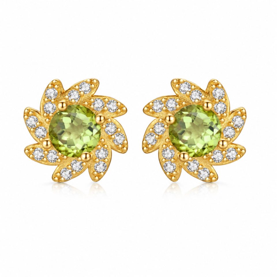 Flower Stud Earrings, Natural Gemstone Halo Earrings