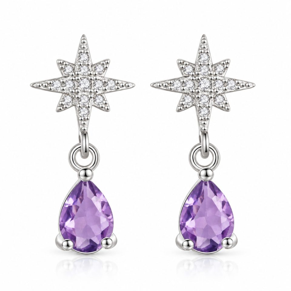 Star Drop Natural Gemstone Dangle Earrings