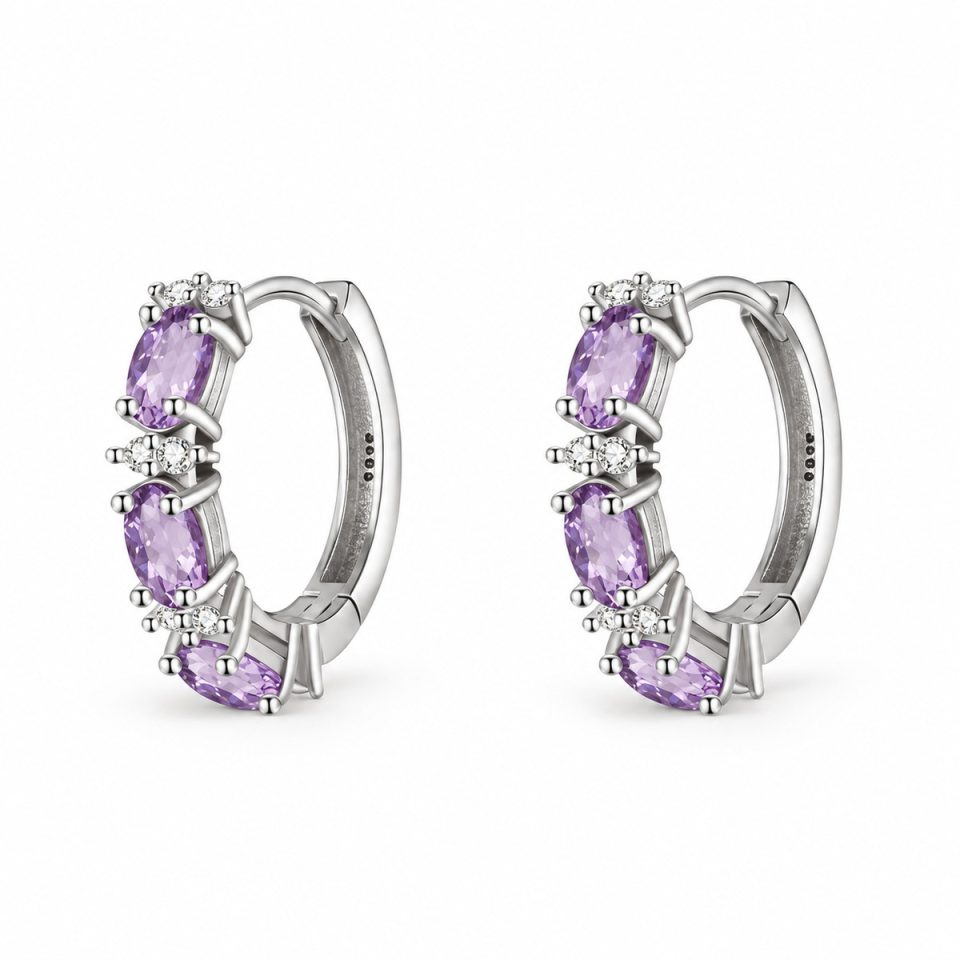 Oval Natural Gemstone Hoop Huggie Earrings