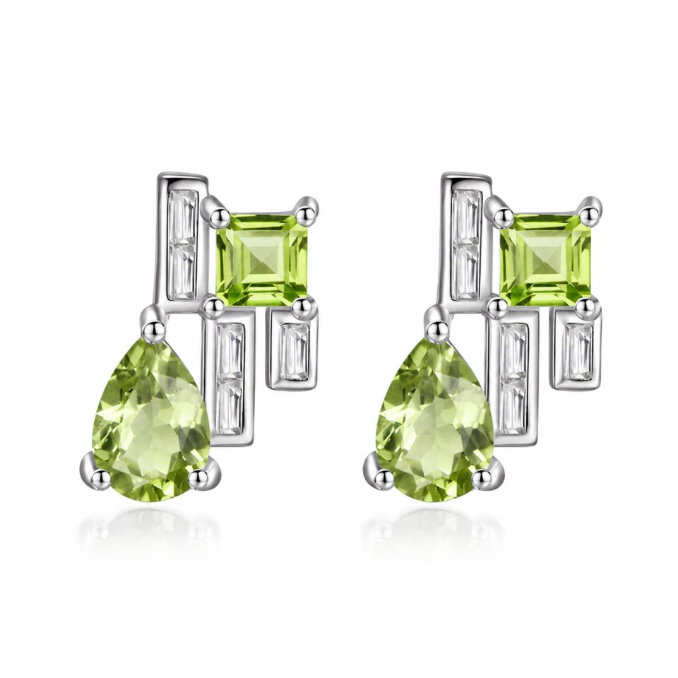 Modern Geometric Mixed Cut Natural Gemstone Stud Earrings