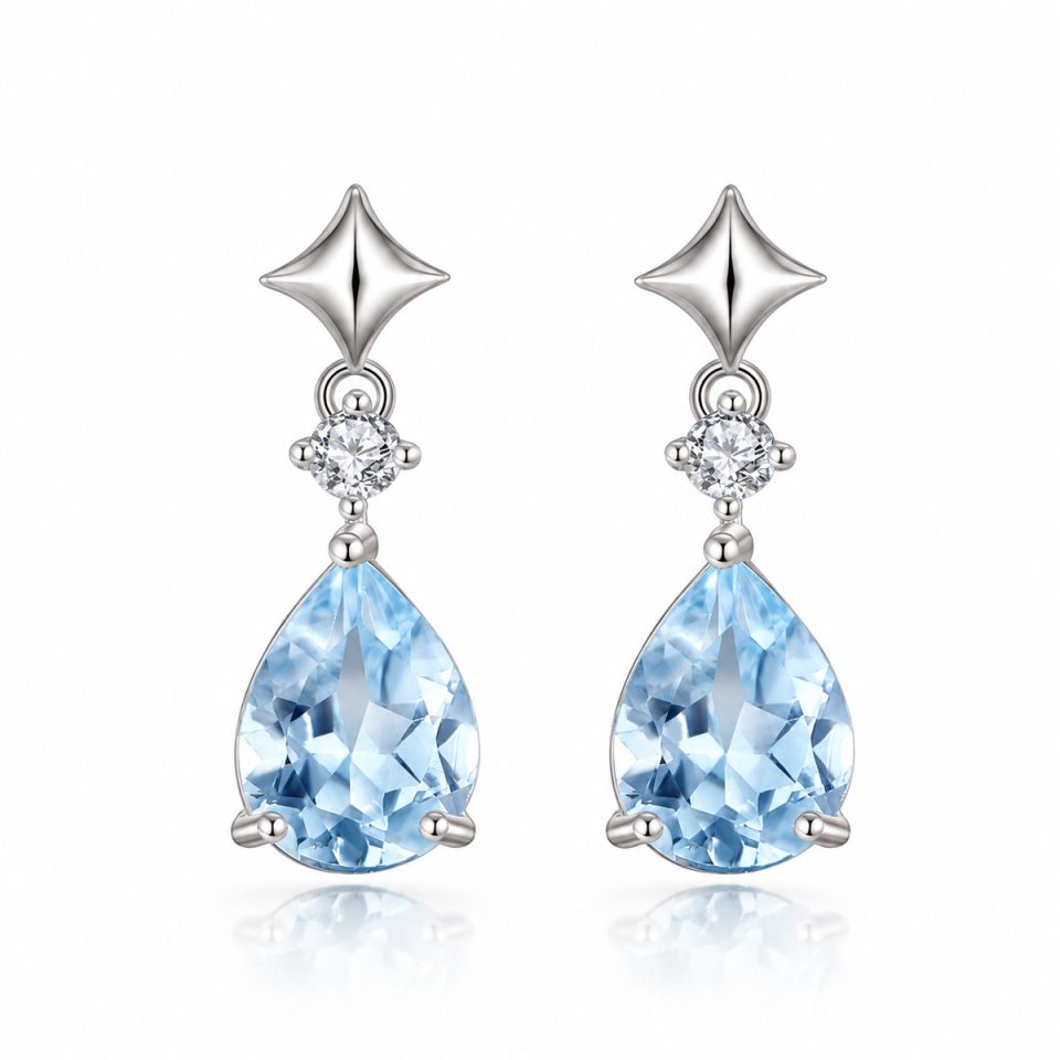 Four Point Star Teardrop Natural Gemstone Drop Dangle Earrings