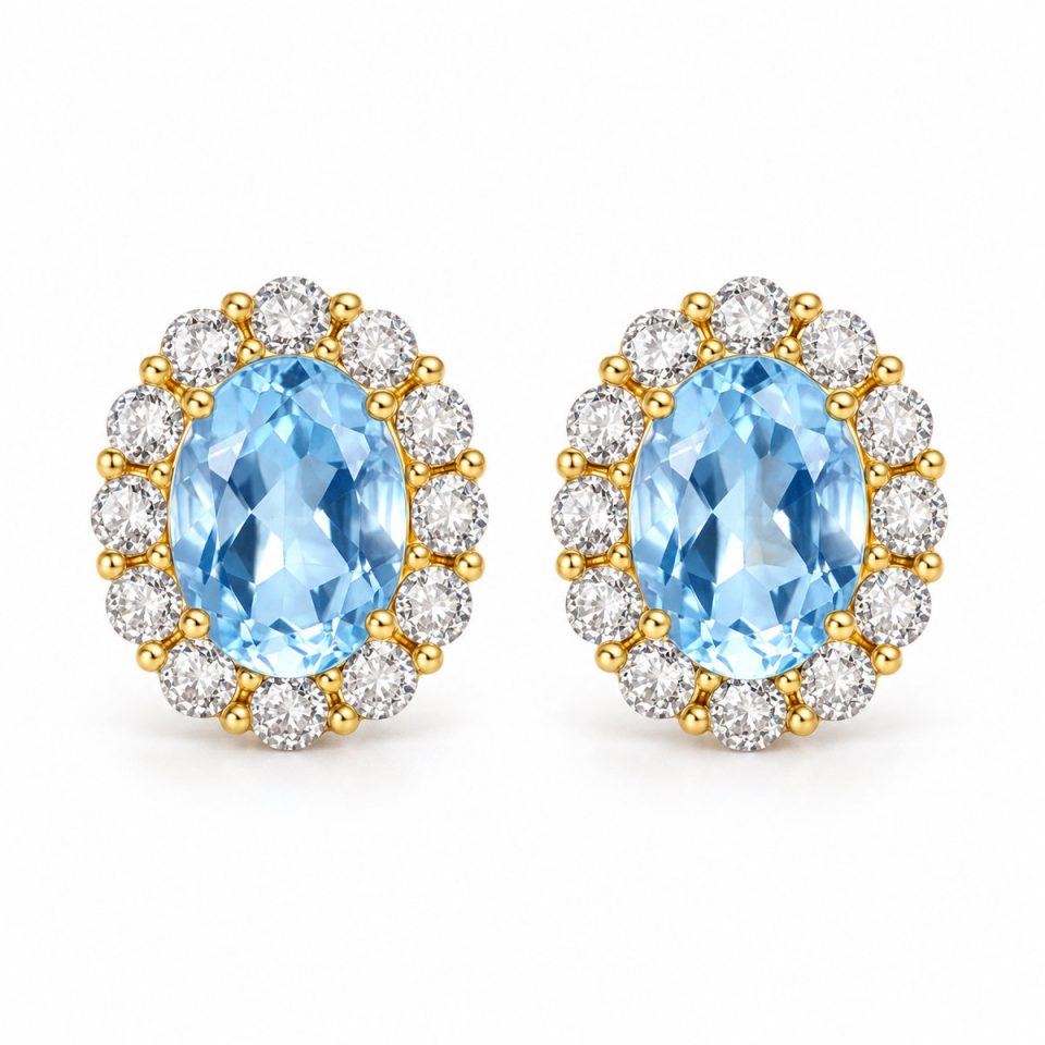 Oval Halo Frame Drop Earrings With Natural Gemstone