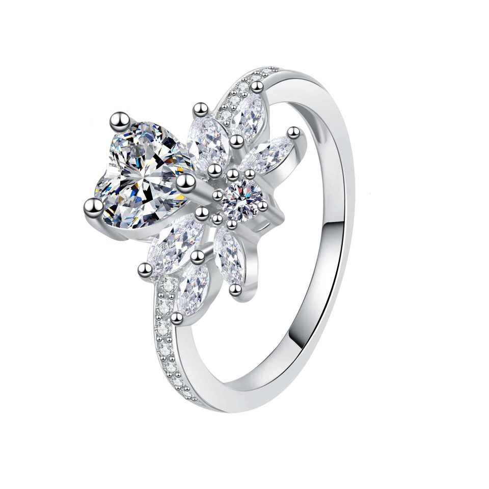1ct Heart Cut Moissanite Butterfly Design Ring