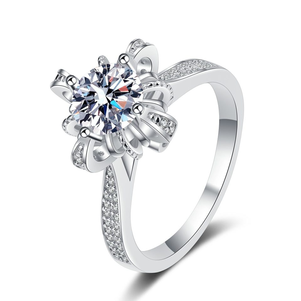 1ct Round Moissanite Floral Halo Engagement Ring