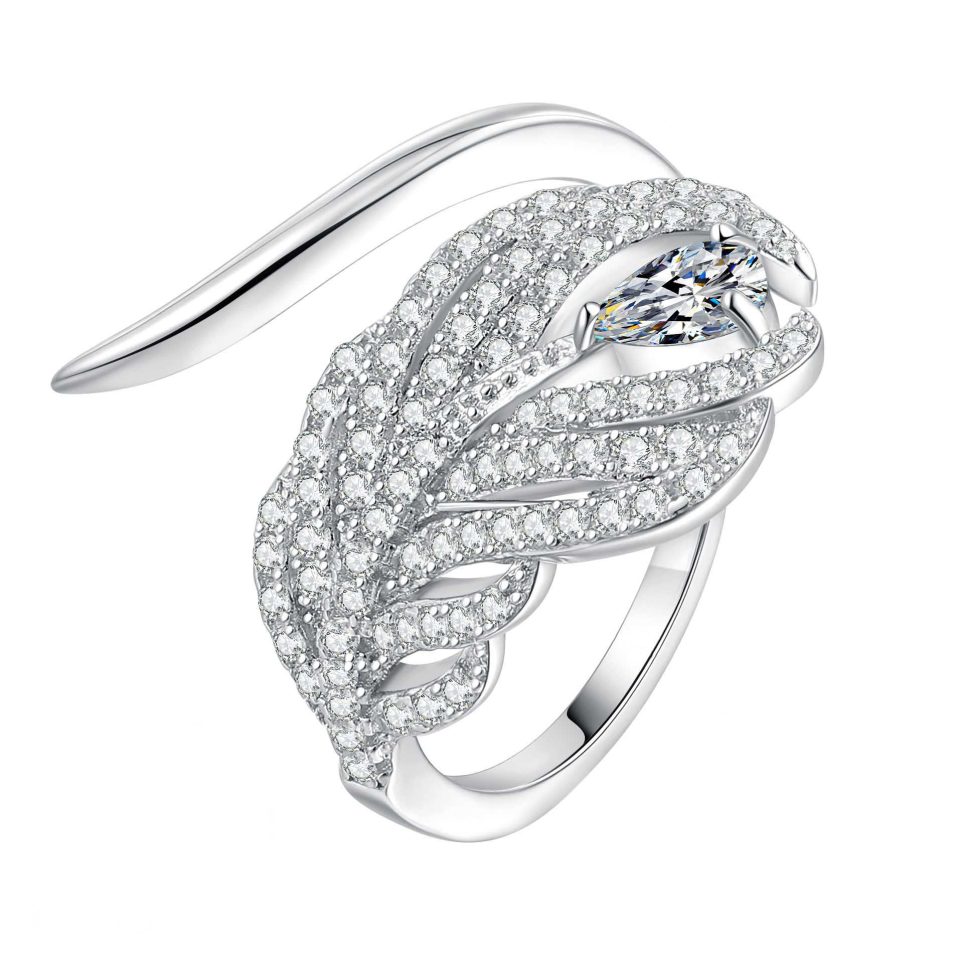 0.85ct Total Carat Pear Cut Moissanite Feather Bypass Ring