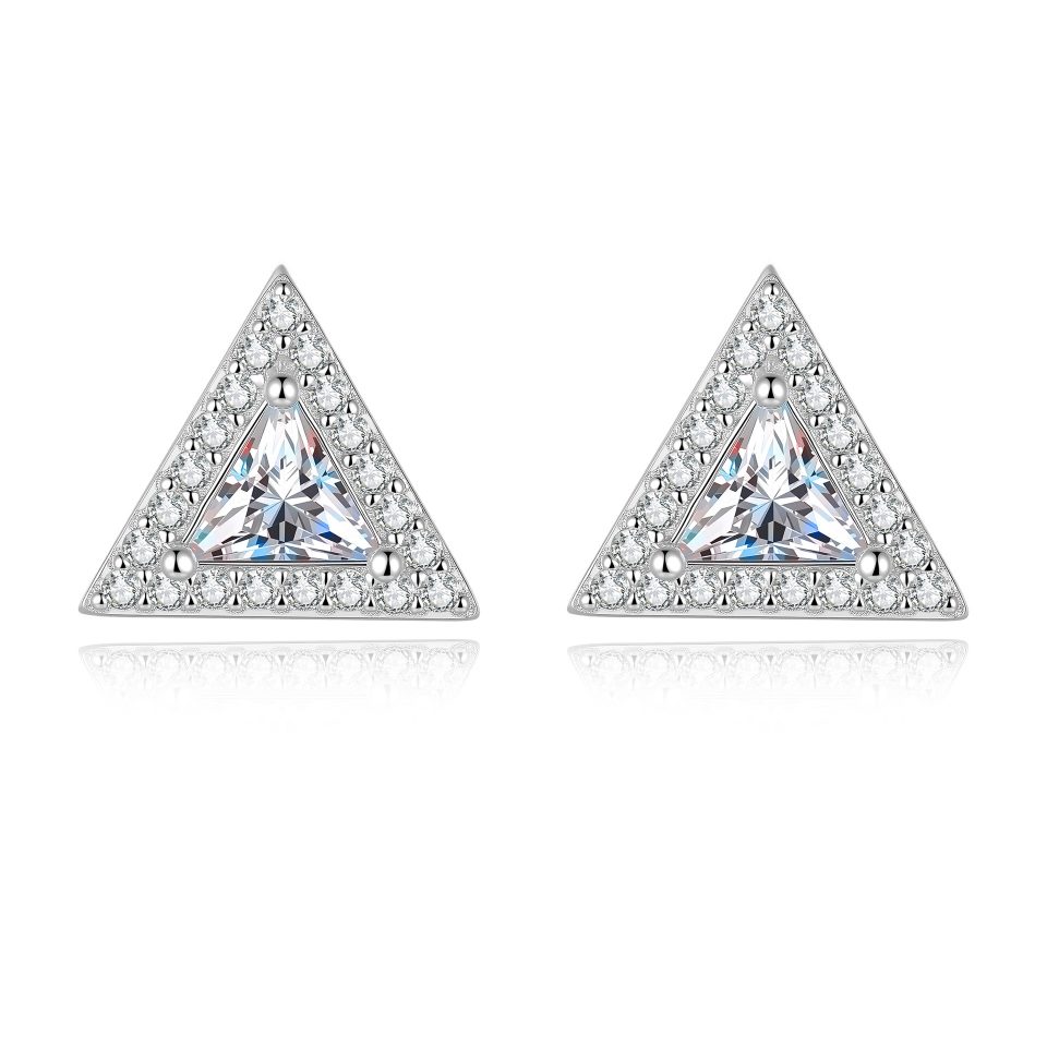 Triangle Halo Moissanite Stud Earrings | 0.5ct Center Stone Per Ear