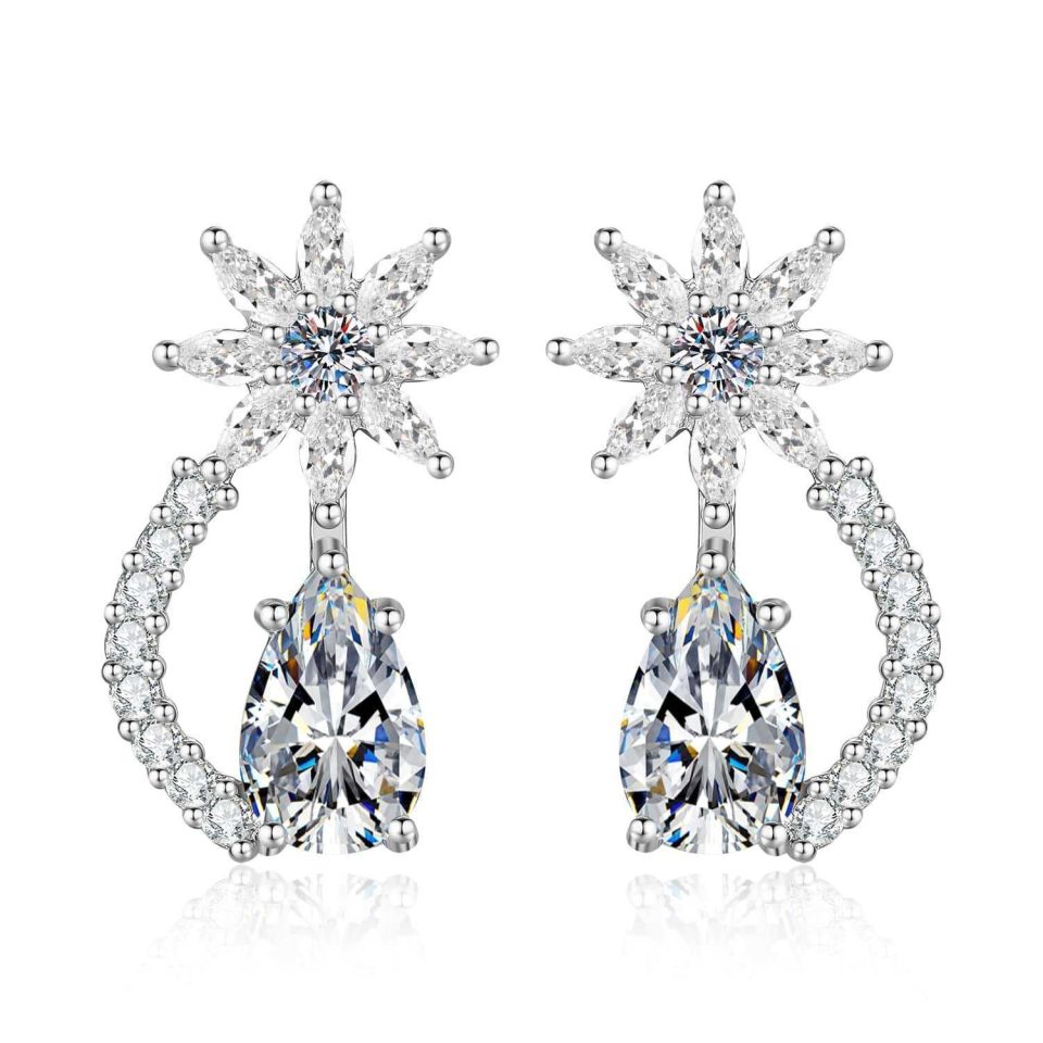 Starburst Pear Cut Moissanite Dangle Earrings