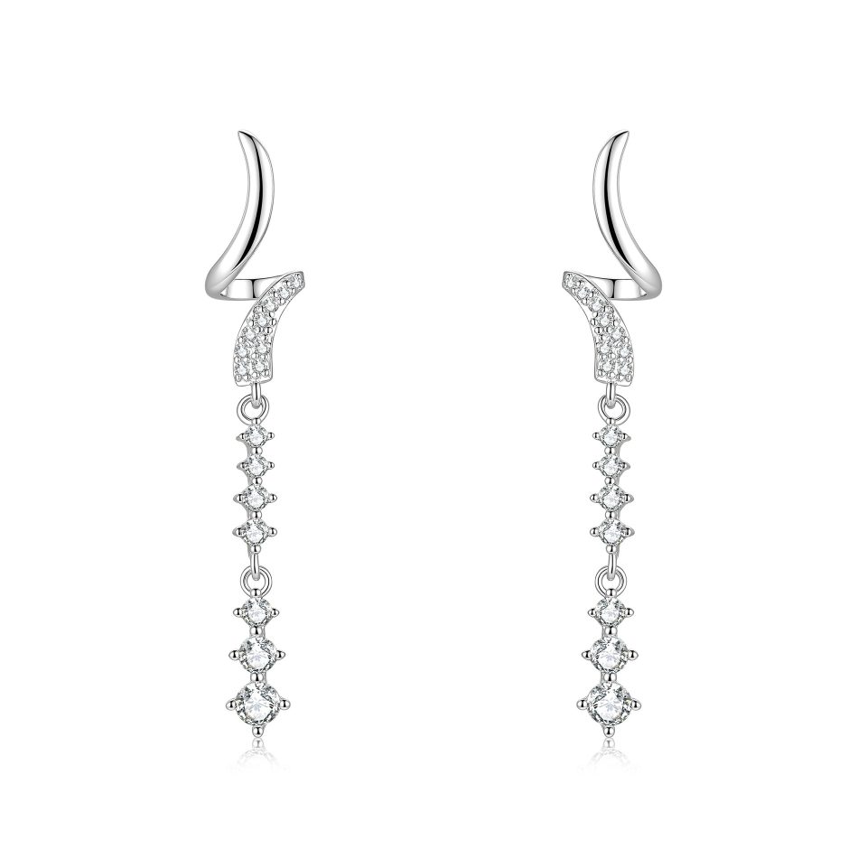 Crescent Ear Climber Dangle Moissanite Earrings