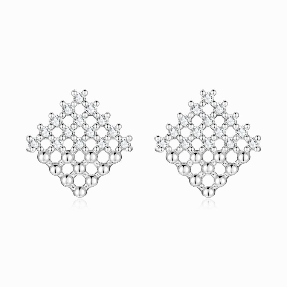 Geometric Honeycomb Lattice Moissanite Stud Earrings