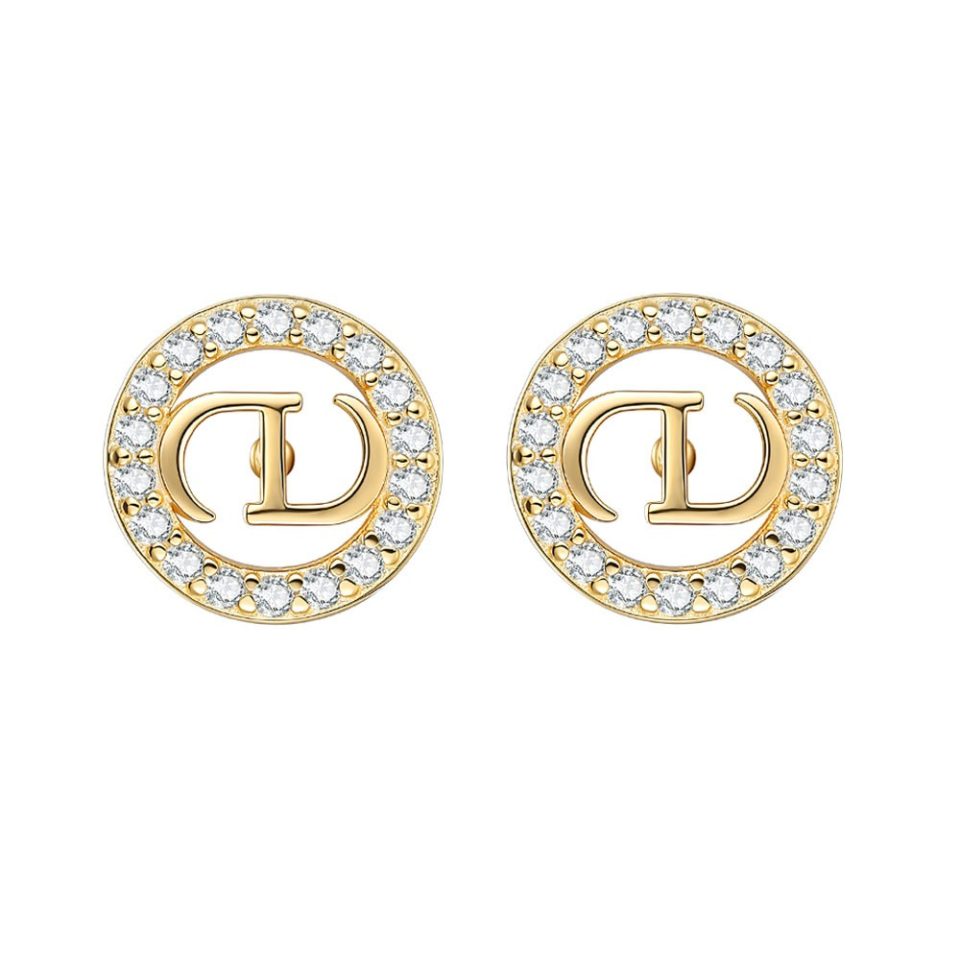 Circular Monogram Pave Moissanite Stud Earrings