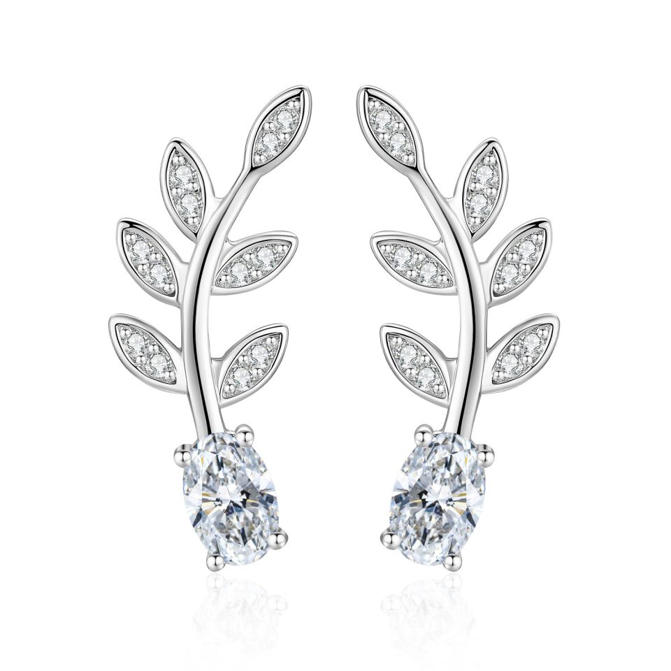 Oval Moissanite Leaf Branch Dangle Earrings | 0.5ct Stone Per Earring