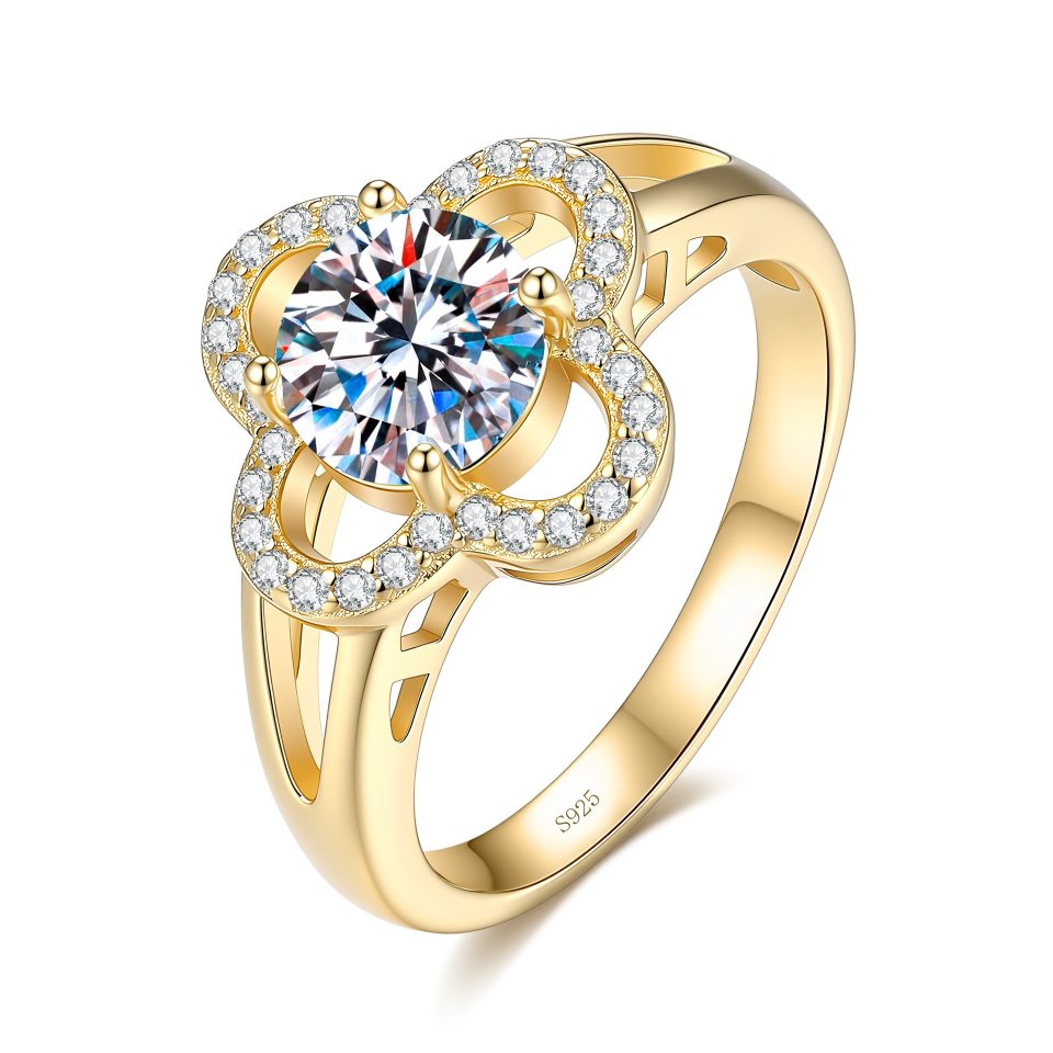 1ct Total Clover Halo Moissanite Ring | Gold & Silver Tone Available