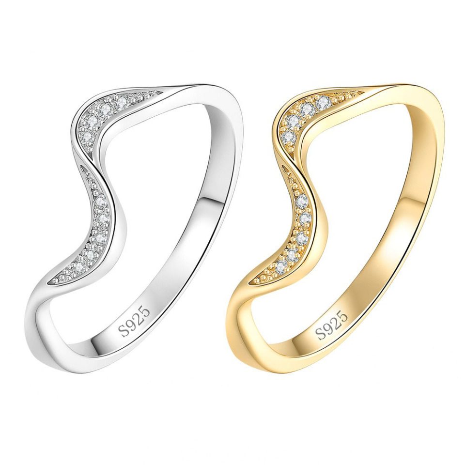 Curved Wave Pave Band Ring | Silver Tone & Gold Tone Options