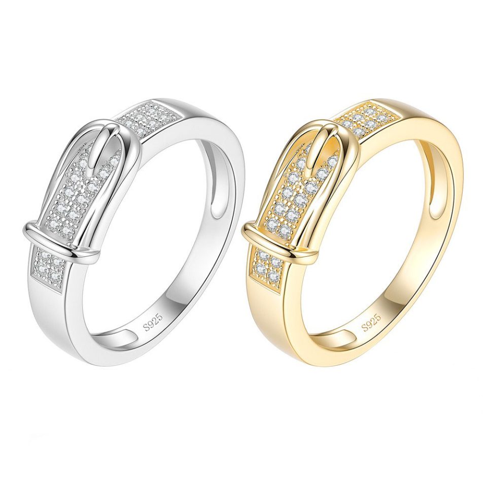 Belt Buckle Design Pave Moissanite Ring | Silver Tone & Gold Tone Available