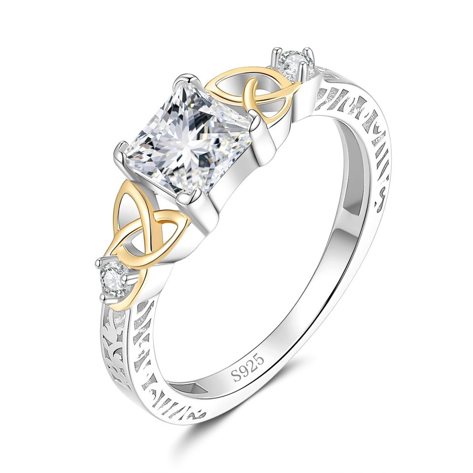 1ct Princess Cut Moissanite Two-Tone Celtic Knot Ring