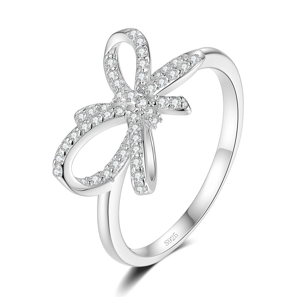 Pave Stone Bow Design Fashion Ring