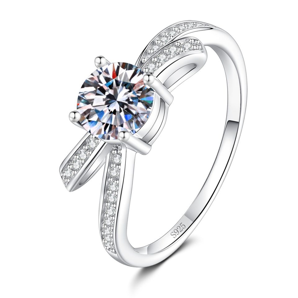 1CT Round Cut Moissanite Bypass Pave Band Ring