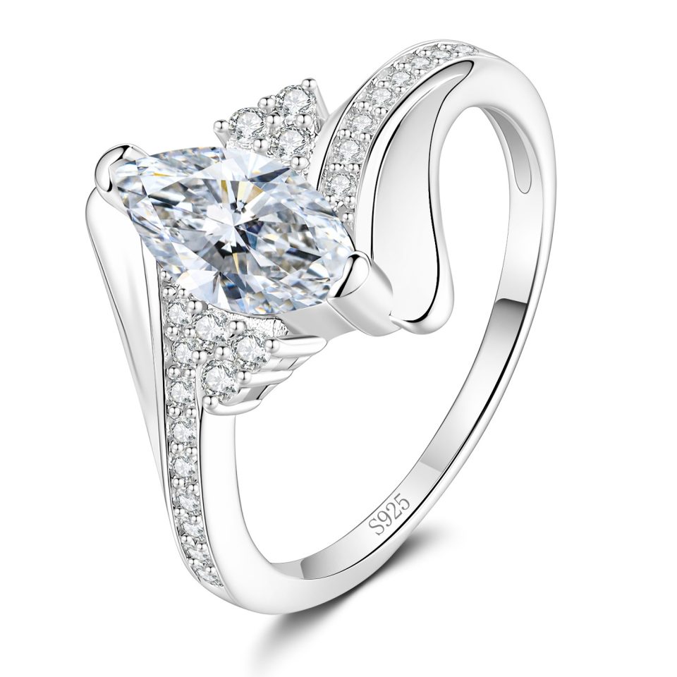 1ct Marquise Cut Moissanite Wing Detail Ring
