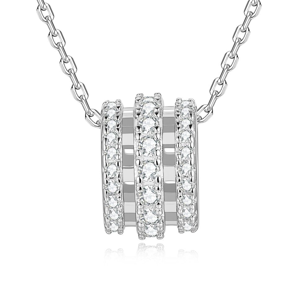 Three-Row Moissanite Barrel Pendant Necklace