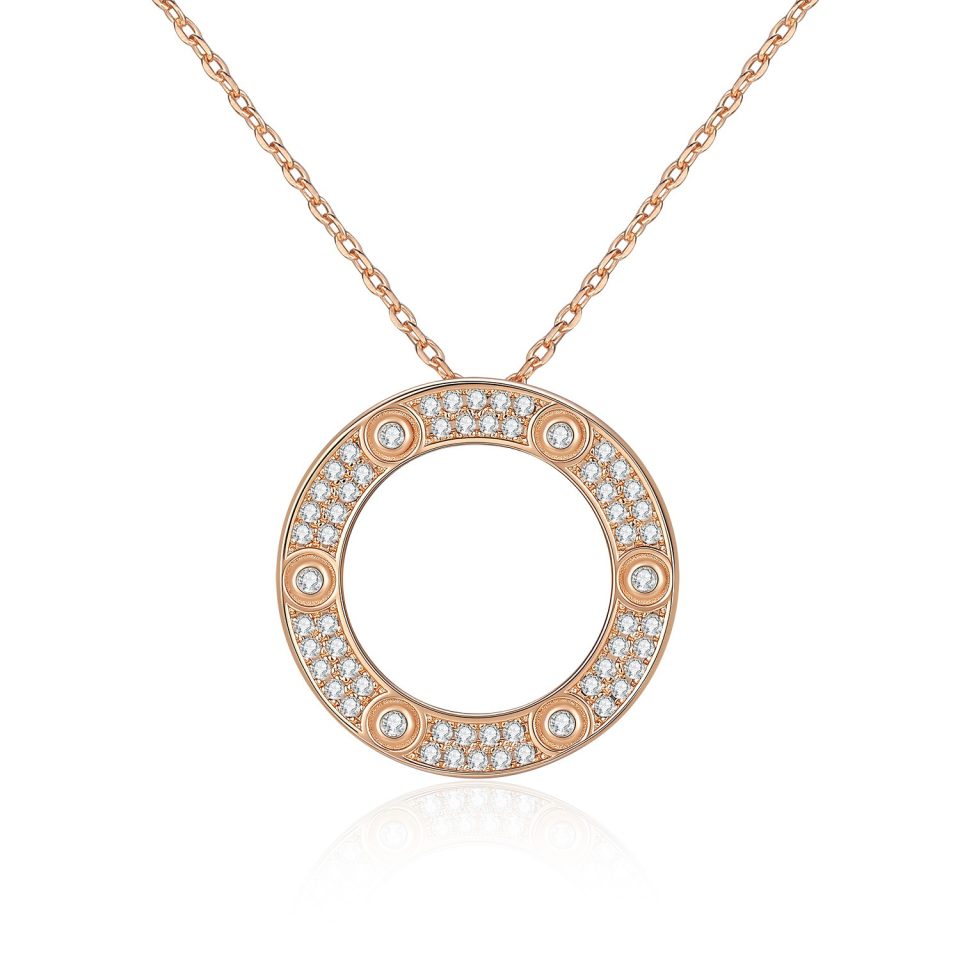 Open Circle Halo Moissanite Pendant Necklace | Silver Tone & Rose Gold Tone Available