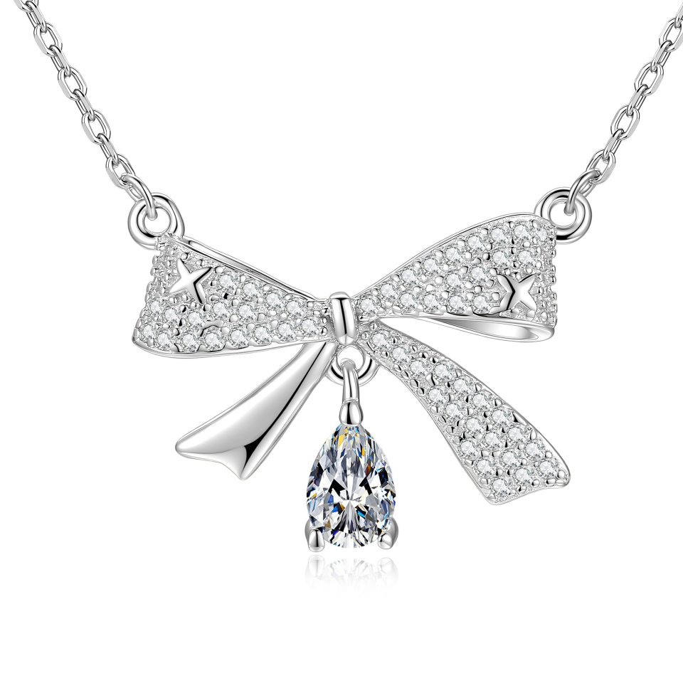 Bowknot Design 0.5CT Pear Cut Moissanite Pendant Necklace
