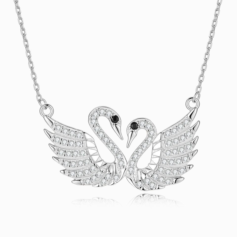 Two Swans Pave Moissanite Pendant Necklace