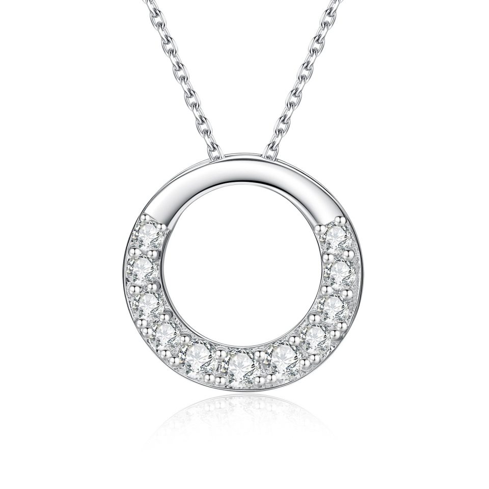 Half Pave Moissanite Open Circle Pendant Necklace