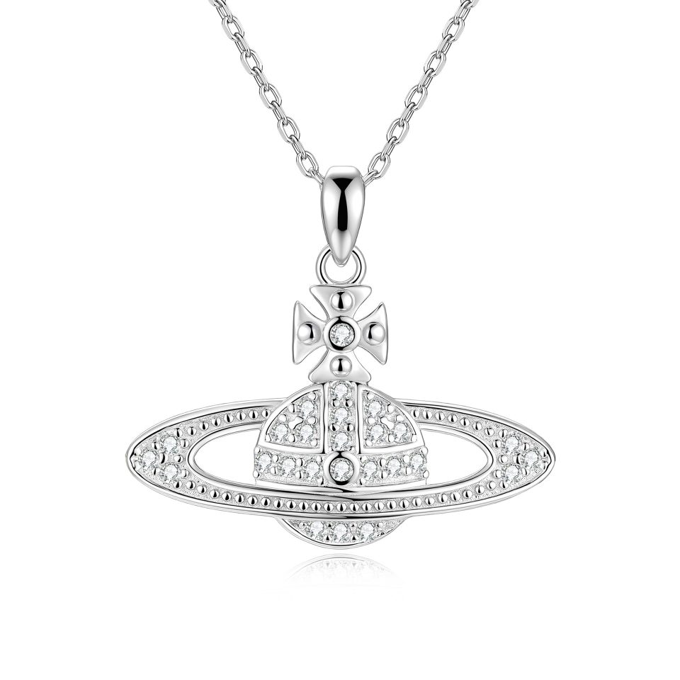 Saturn Orb Cross Moissanite Pendant Necklace
