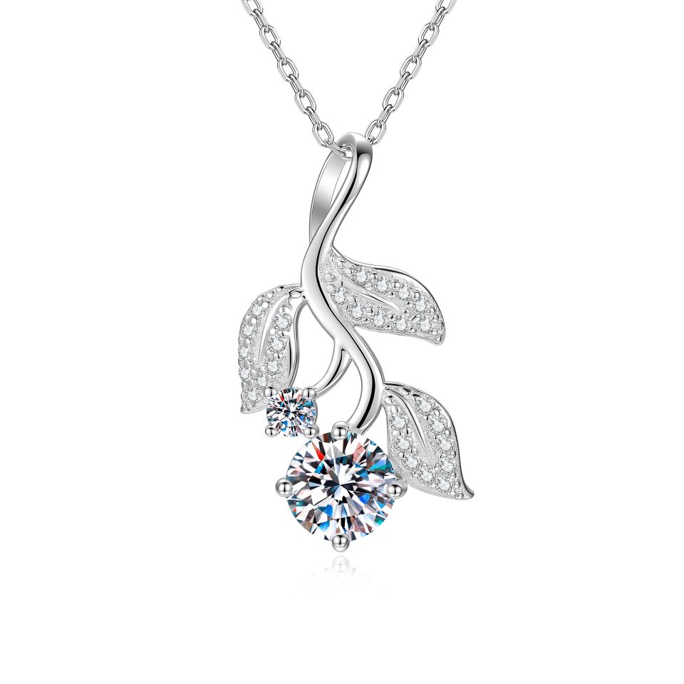 Leaf Branch Design 1.2CT Total Moissanite Pendant Necklace