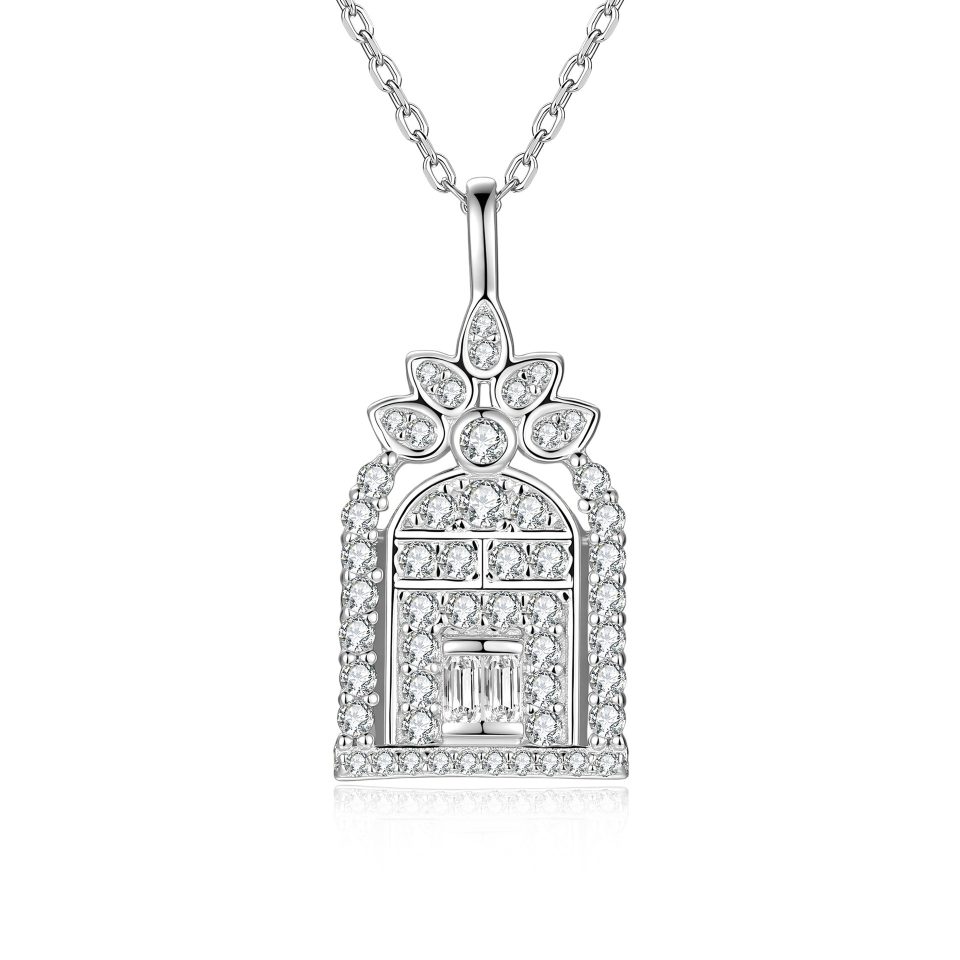 Ornate Temple House Moissanite Pendant Necklace