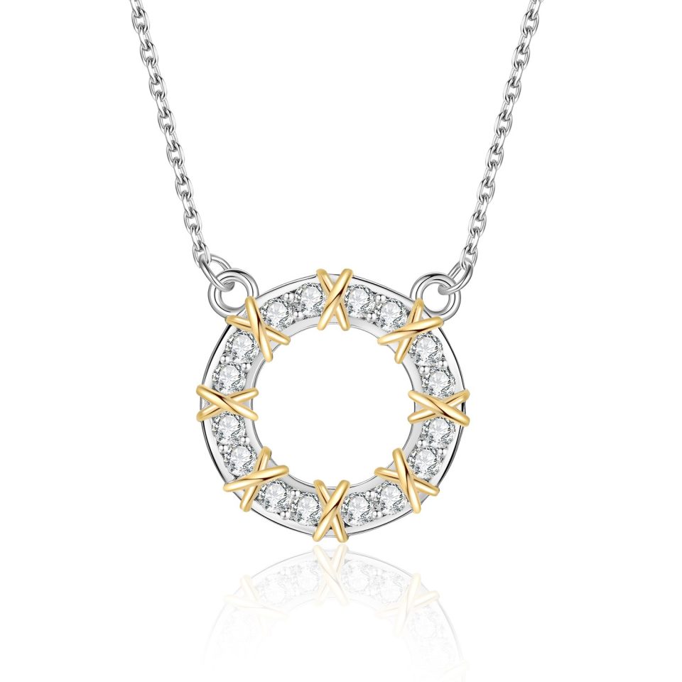 Two-Tone Open Circle X Detail Pendant Necklace