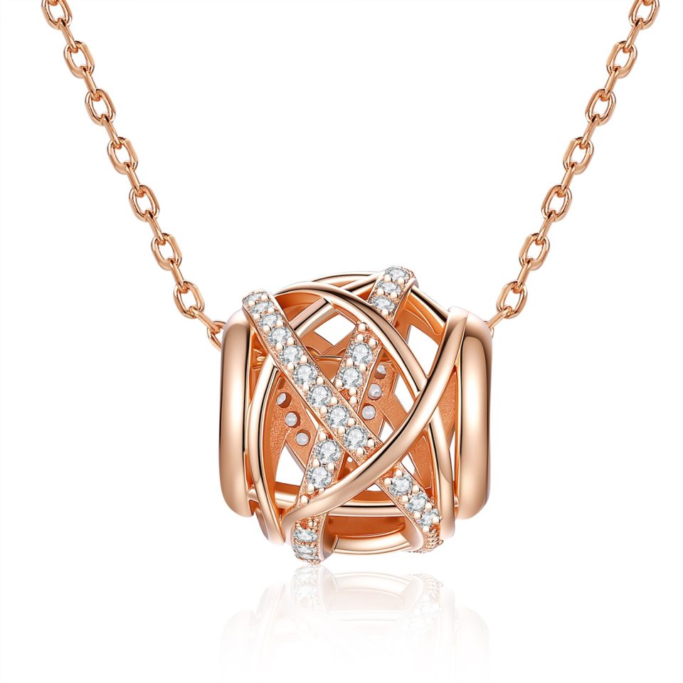 Twisted Open Barrel Moissanite Pendant Necklace | Rose Gold & Silver Tone Available