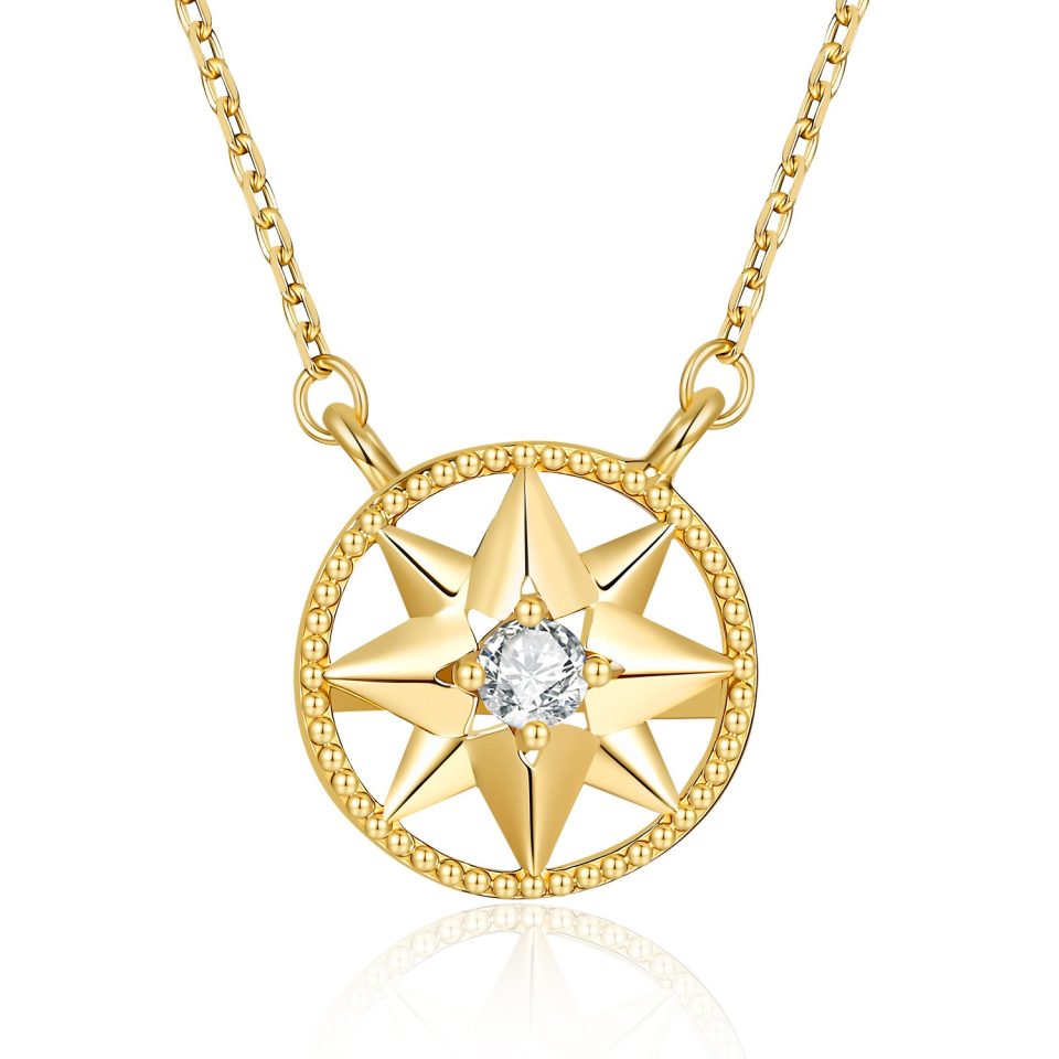 Compass Star Moissanite Round Pendant Necklace