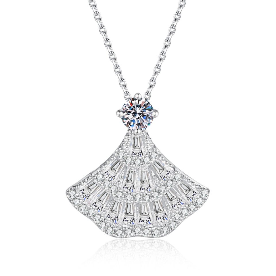 Fan Skirt Design Moissanite Pendant Necklace