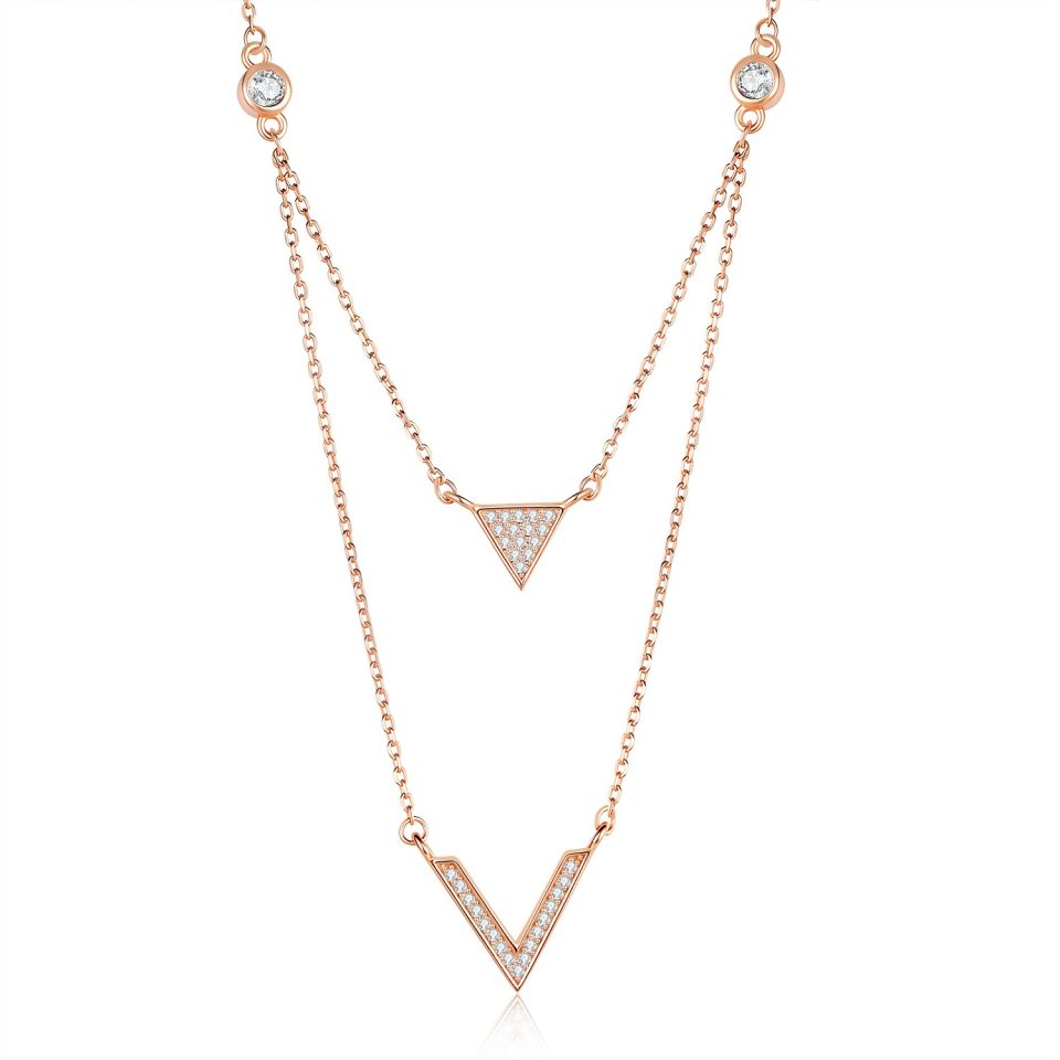 Double Layer V Shape Moissanite Layered Necklace | Silver Tone & Rose Gold Tone Available