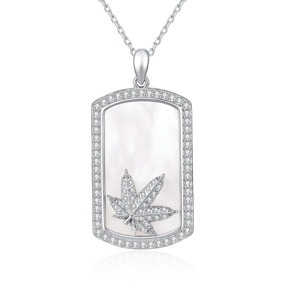 Leaf Pattern White Mother of Pearl Pendant Necklace