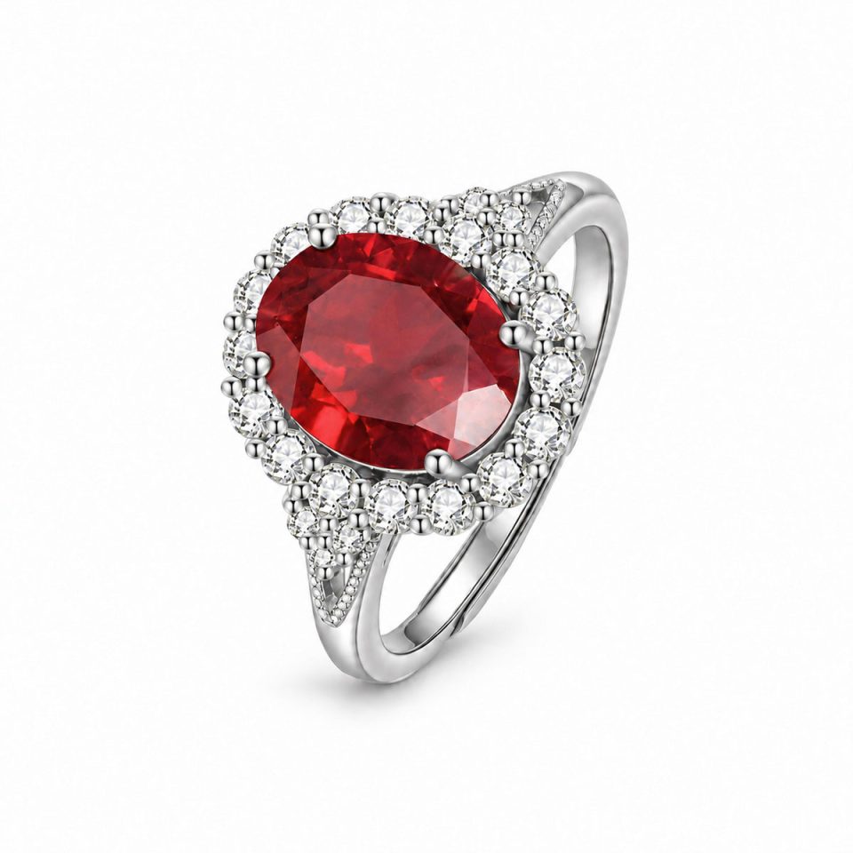 Oval Cut Natural Gemstone Halo Statement Ring
