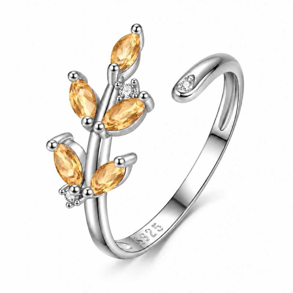 Marquise Cut Natural Gemstone Branch Leaf Open Ring
