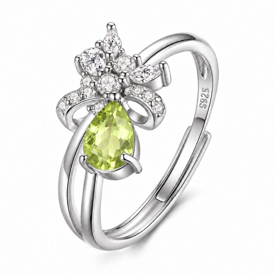 Teardrop Natural Gemstone Floral Cluster Adjustable Open Ring