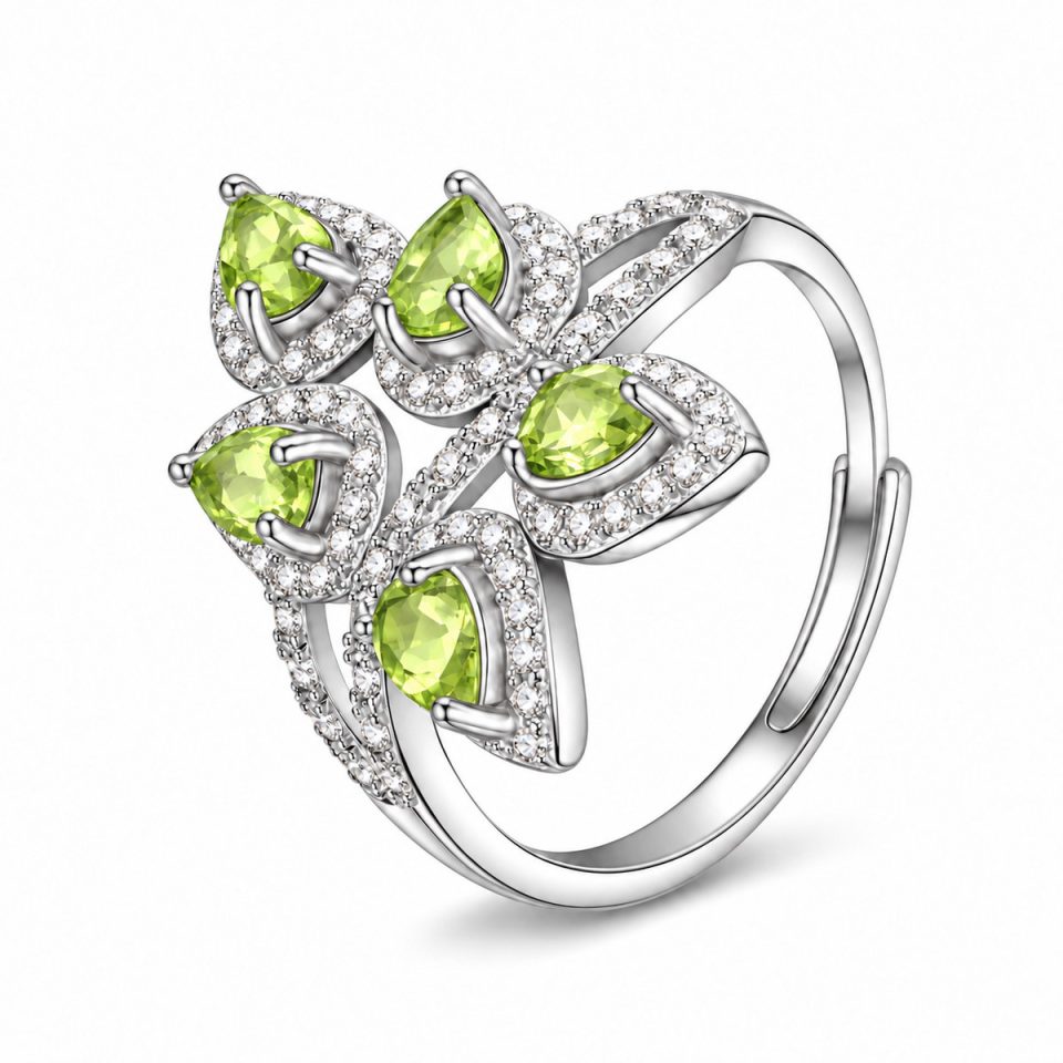 Multi Teardrop Natural Gemstone Cluster Halo Adjustable Open Ring