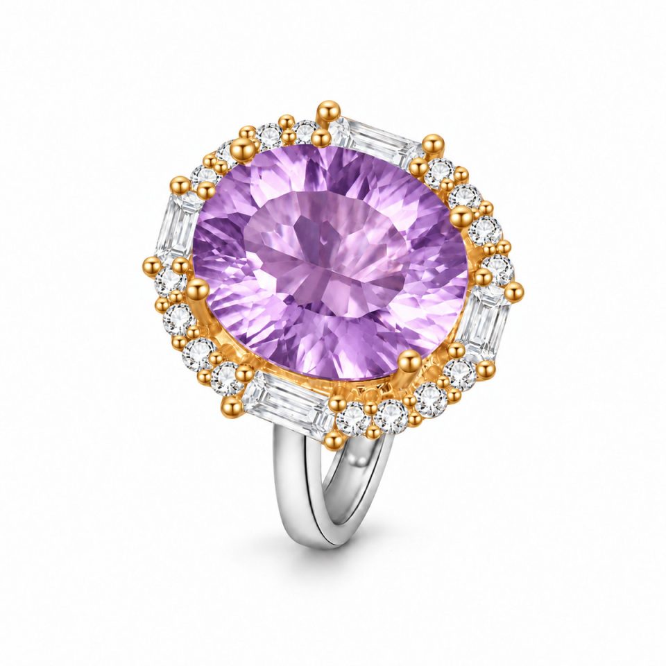 Vintage Halo Open Adjustable Ring With Large Oval Natural Gemstone