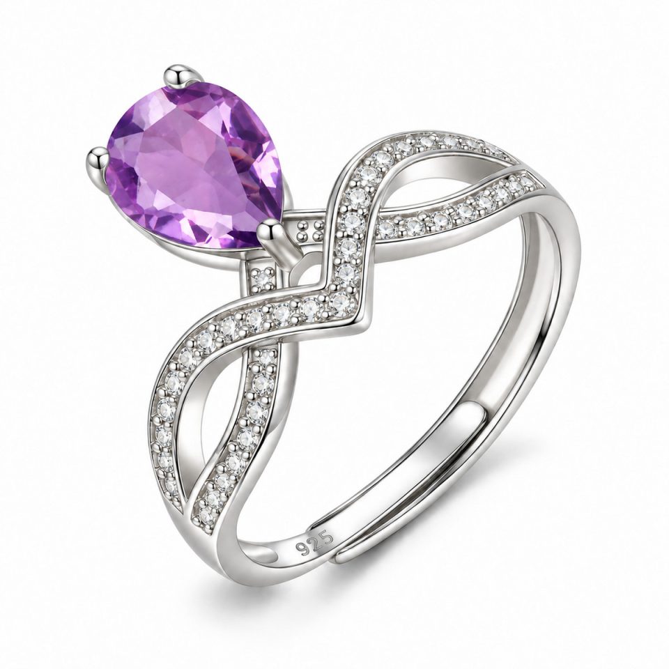 Pear Cut Natural Gemstone Twisted Interwoven Adjustable Ring